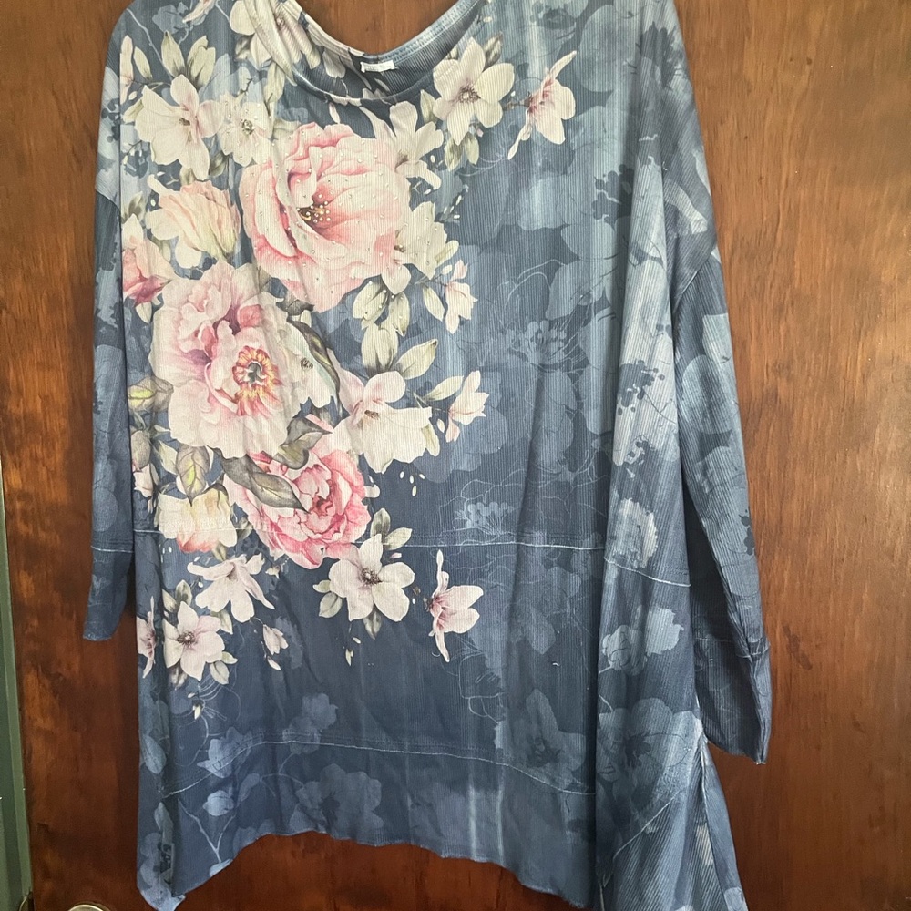 Floral Print Blue Women's Top